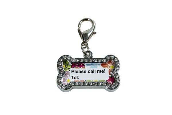 Dog Charm (ID Tag) - White, on a Silver Frame