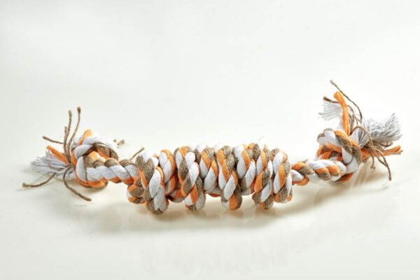 Jute-Cotton Rope Toy  - Orange & White Combined